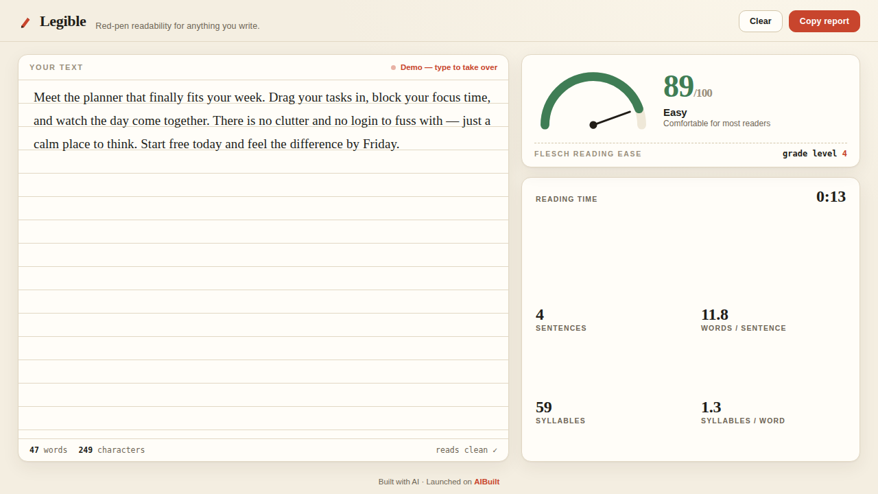 Legible preview